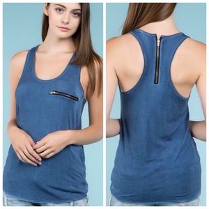 Blue Casual Zipper Racerback Tank (S)--Final Sale